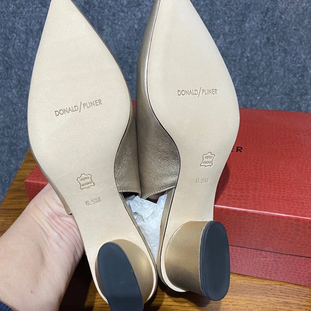 Donald Pliner Gema 74 Bronze Matte Metallic Foil Slingback Block Heels Mules 6.5